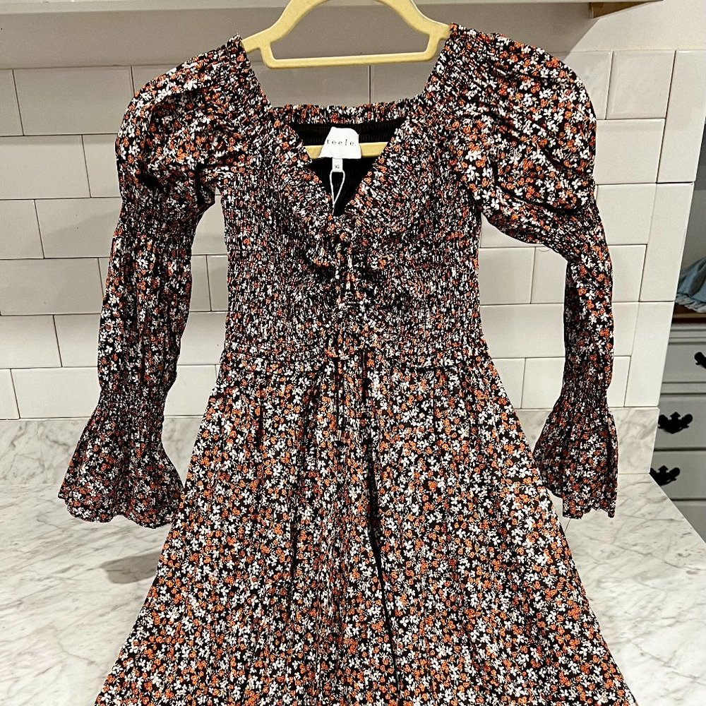 NWOT Steele Smocked Bodice Long Sleeve Front Lace Up Dress SZ